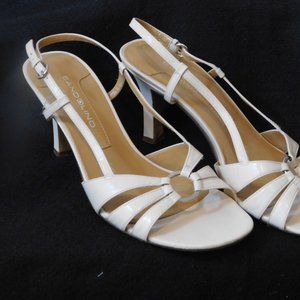 Cream Natural sling back sandal heel strappy  1990's vintage